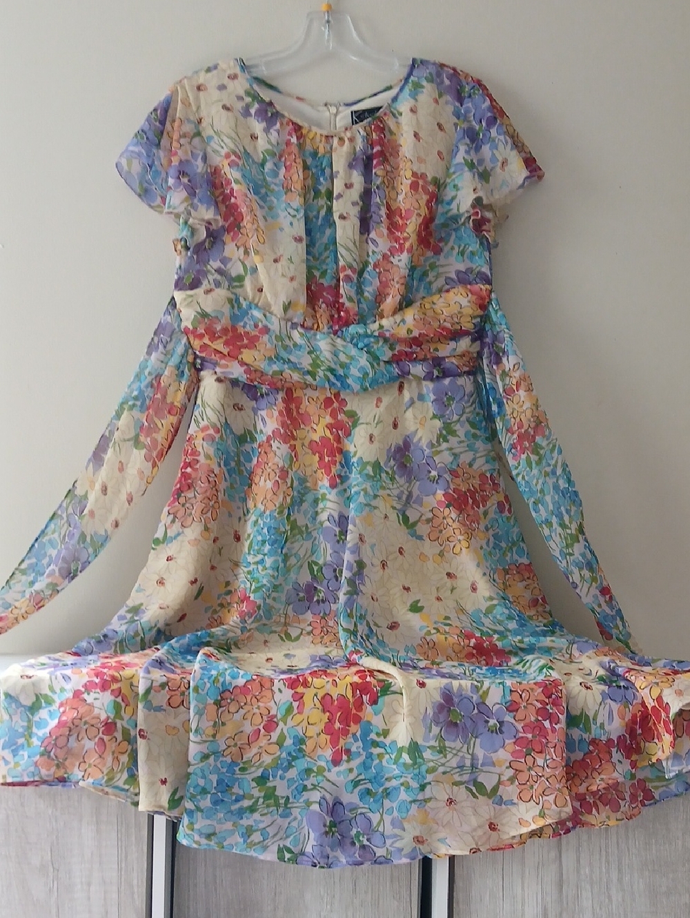 Floral Cream Maxi Dress with Belt